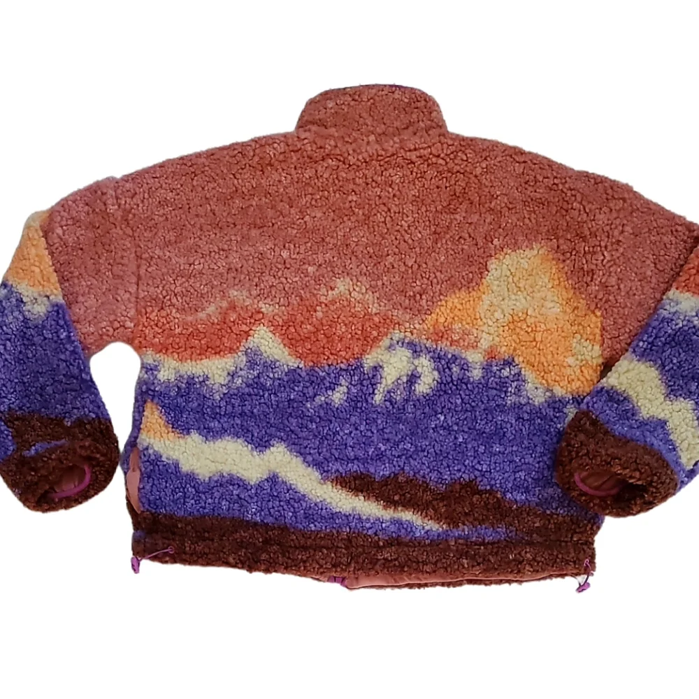 Full Zip Sherpa Fleece Jacket Wild Fable Pink Landscape Mens Womens NWT - Picture 4 of 6